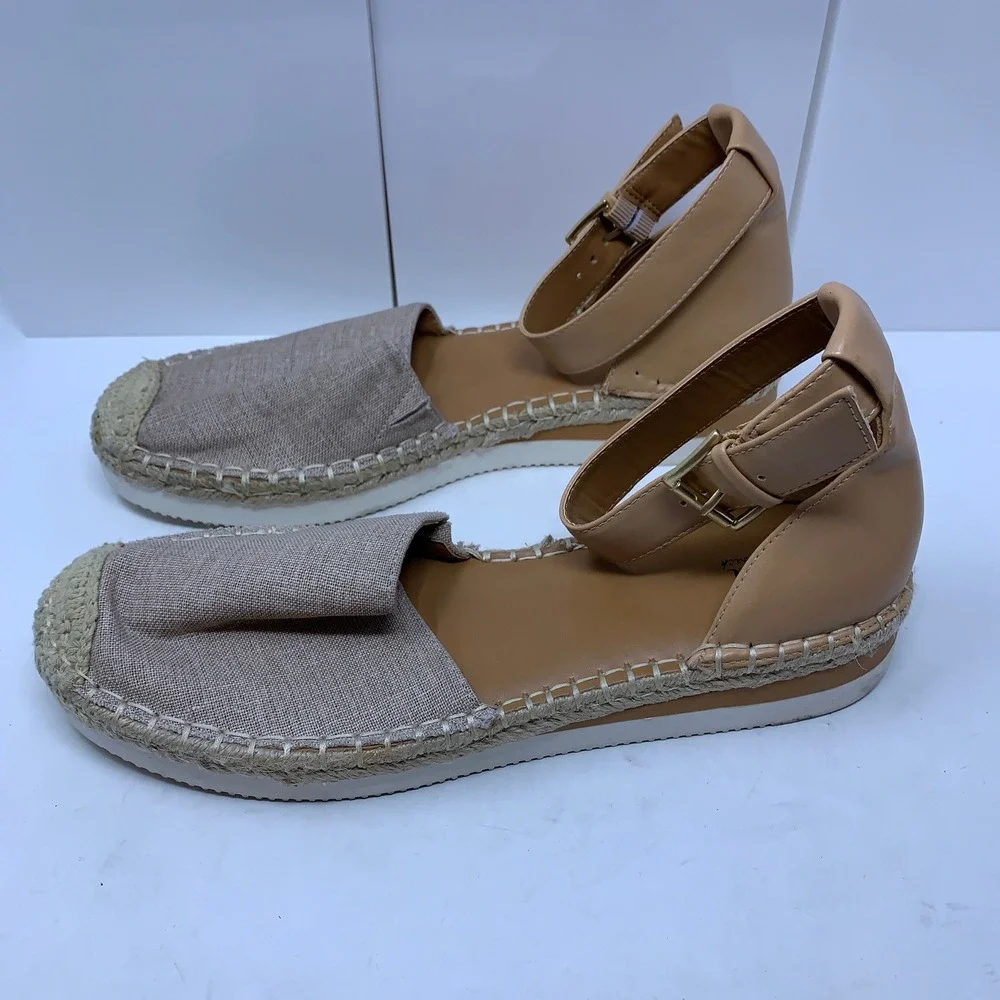 a.n.a Womens 9.5 Tan Ankle Strap Espadrille Flat Sandals